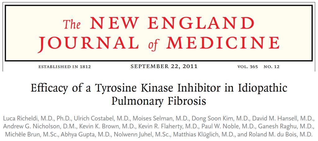 In patients with idiopathic pulmonary fibrosis, BIBF 1120 at a dose of 150 mg twice daily, as compared with placebo, was associated with a trend