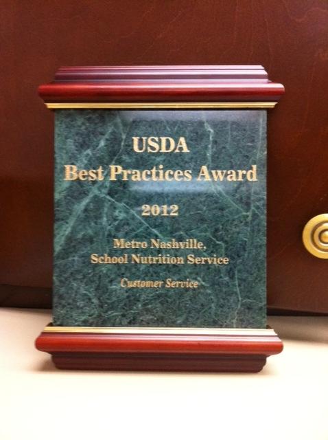 In summer 2012 we received the 2012 USDA Best Practice Award from the United States Department of Agriculture for Translating the Menu to Achieve Healthier Food Choices.