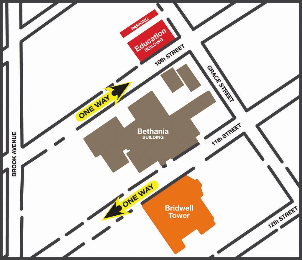 The Heart Failure Clinic is located in the Education Building at 1600 10th Street (highlighted in red).