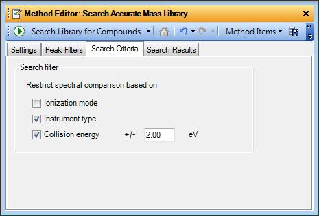 Step 3. Do an Instrument Quality Control Check before data acquisition d In the Search Criteria tab, set Collision energy to +/- 2.00 ev.