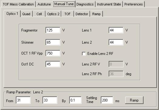 Tune > Quad tab, reduce the Quad total transmission by setting Quad AMU to pass both m/z ratios with similar abundances: 64 and 1522 for positive mode 69 and 1634 for negative mode Settings for