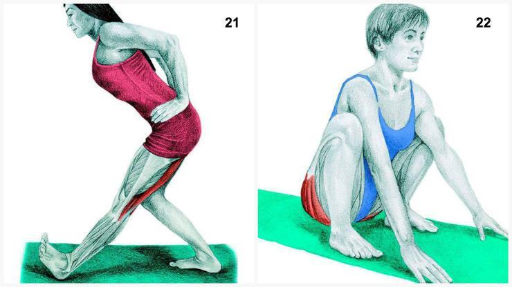 21. Single Led Forward Bend Muscles emphasized: hamstrings. Stand with one foot in front of the other.