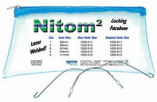 Nitom facebows come in several inner bow sizes with two lengths of outer bow, standard and