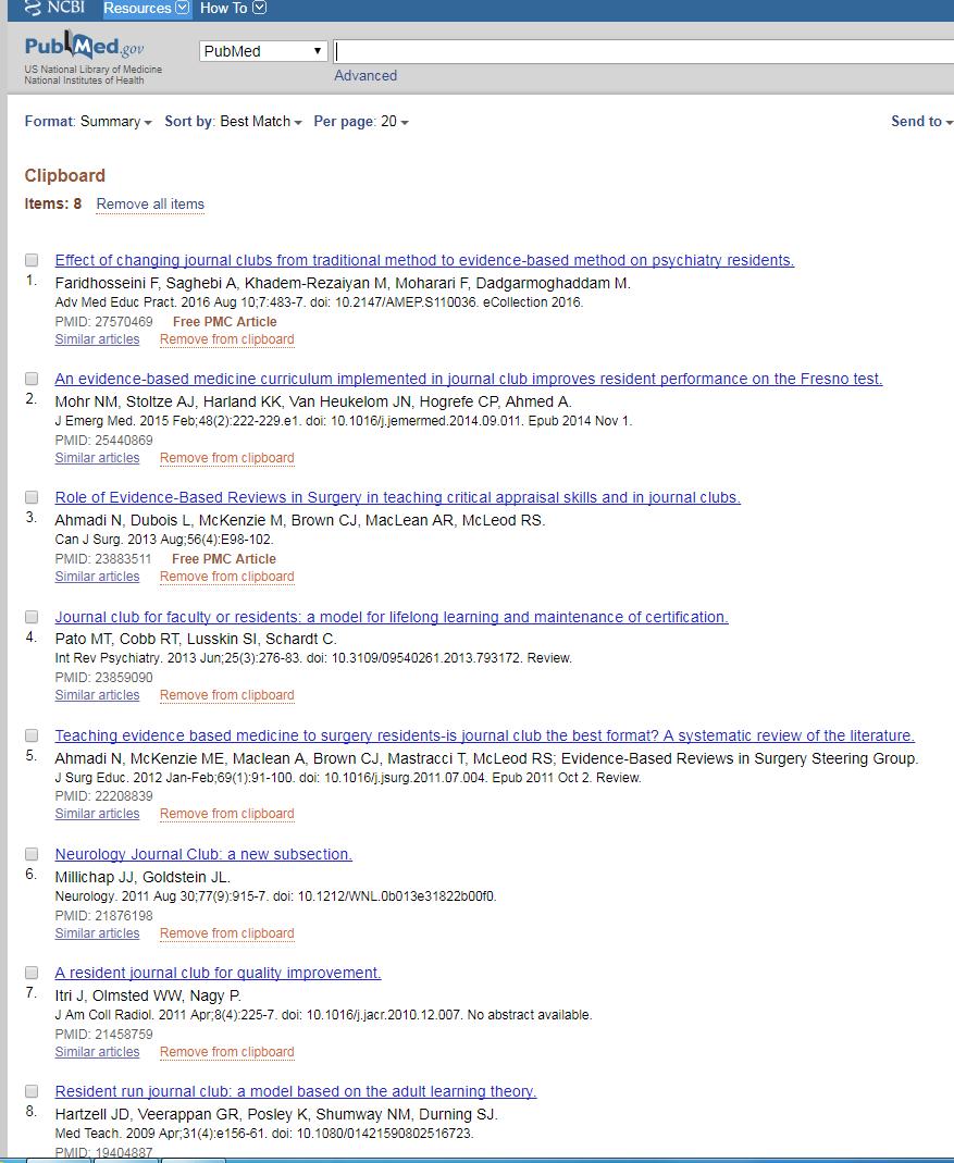 PubMed Search Journal Club AND Residency Results: 58