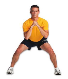 position with feet hip width & band just above knees Take small side steps, lead elbows