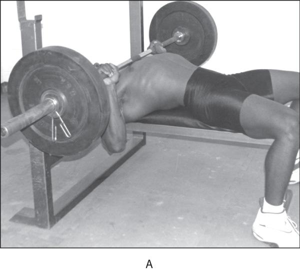 Chest Press (bench press) Subject lies supine on exercise bench