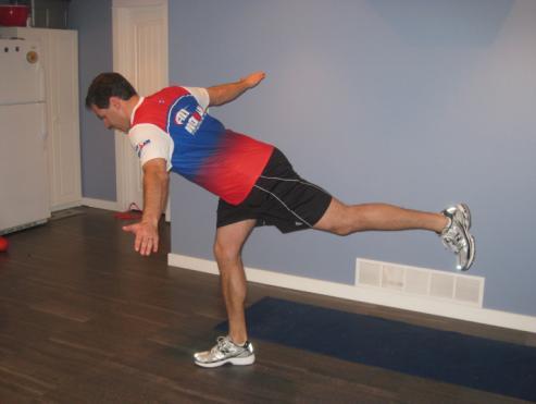 This can be done with one hand on a table for support Star exercise-single leg