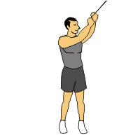 Wood Chop with band or cable 1. Start by standing parallel to the band or cable. 2. Hang onto the handle in front of your body but up above your head and over the shoulder.