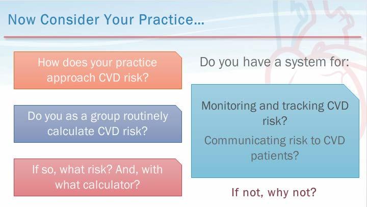 6. Now Consider Your Practice... Now consider your practice. How does your practice approach cardiovascular disease risk?