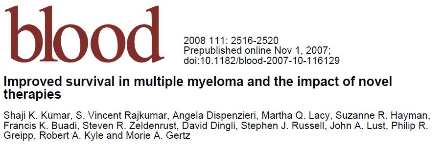 Gydymo Evoliucija Milestone 1962 Melphalan-prednisone (MP) Notes Introduction of melphalan in the 1960s was associated with improved survival.