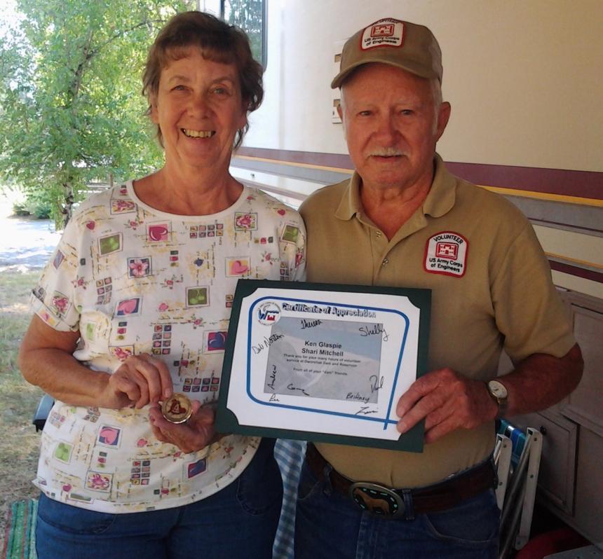 Ken and Shari Glaspie, Dent Acres Park Hosts, Dworshak Dam and Reservior, Ahsahka, Idaho Ken Glaspie has spent many years fishing and camping at Dworshak Reservoir ever since the dam was built, and