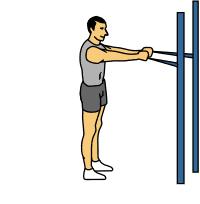 Retraction Retraction 1) Stand facing the bands. 2) Start position: Position arms perpendicular to body like the letter T with thumbs pointing up and elbows straight.