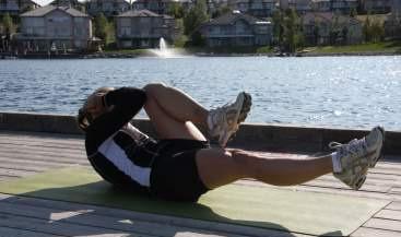 Knee ins/bicycle Crunch In face up, prone position, lift opposite elbow to opposite knee Try to lift shoulder off the