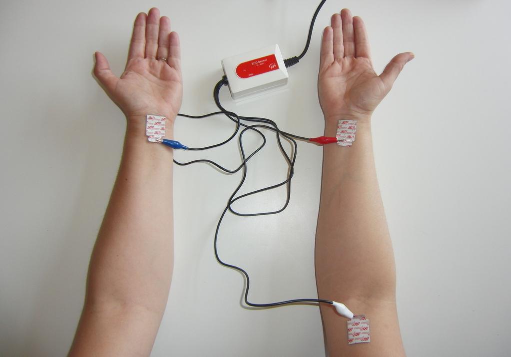 Connecting of the ECG sensor to the body Because the electrical signal that is produced by the heart and measured at the skin is very weak, a good contact between skin and electrode is essential for