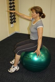 Leg Work Whilst sitting on the ball gently lift individual legs off the floor. The makes your trunk muscles work hard to stabilise the body.