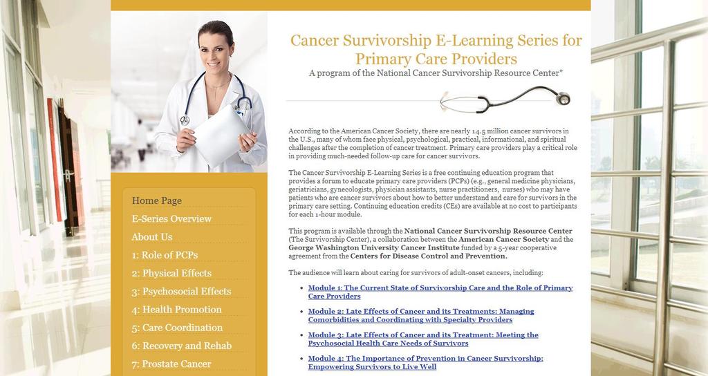 Cancer Survivorship E-Learning Series for PCPs Cancer Survivorship