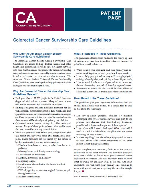 Survivorship Care Guidelines: CA Patient Pages CA Patient Pages help patients talk