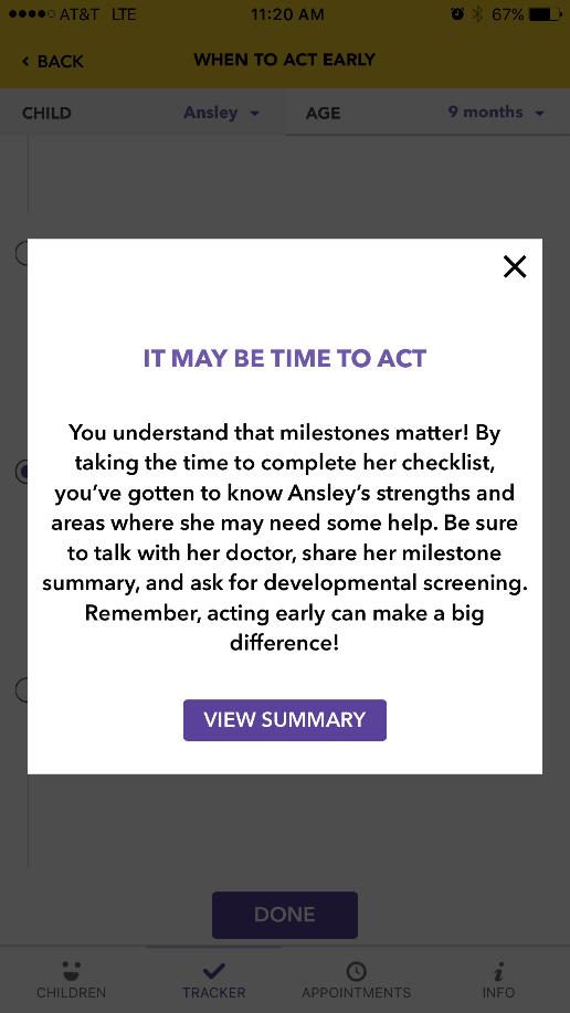 When to Act Early Indicating a Concern If the user indicates a concern on the When to Act Early page, they will get a tailored pop-up notification