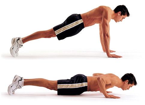 Push Ups Lie on floor with hands slightly wider than shoulder width. Raise body up off floor by extending arms with body straight.