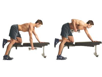 Bent over barbell rows Bend knees slightly and bend over bar with back straight.