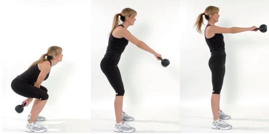 Kettlebell Swings Stand over kettlebell with feet slightly wider than shoulder width apart.