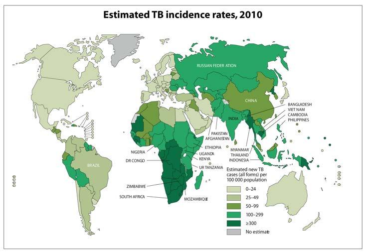 Figure 1. World Health Organization Global TB incidence, 2010 (http://gamapserver.who.