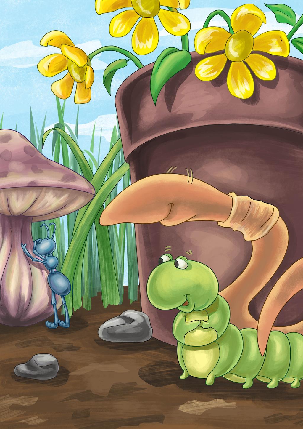 Wiggly and Tibs hid behind a small potted plant nearby. It seemed like it was taking forever for Hamilton to find them. "I'm going to see if Hamilton is coming," Wiggly whispered.
