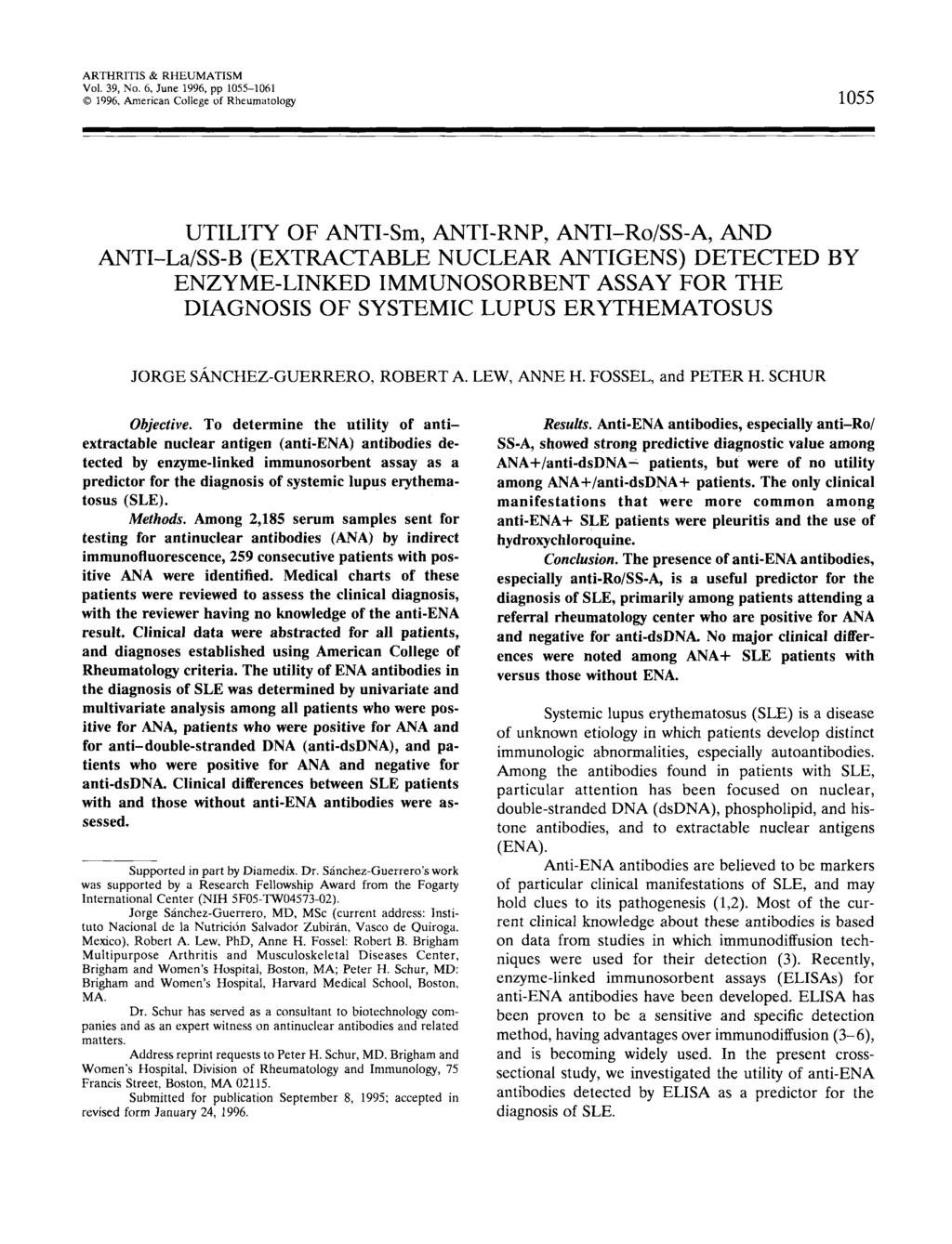 ARTHRITIS & RHEUMATISM Vol. 39, No. 6, June 1996, pp 1055-1061 0 1996.