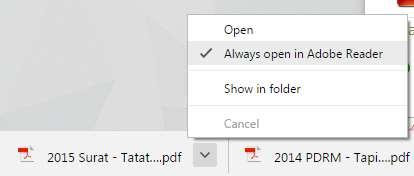 Perhatian: Jika pilihan Always open in Adobe Reader yang digunakan, kaedah paparan yang lain tidak boleh digunakan.