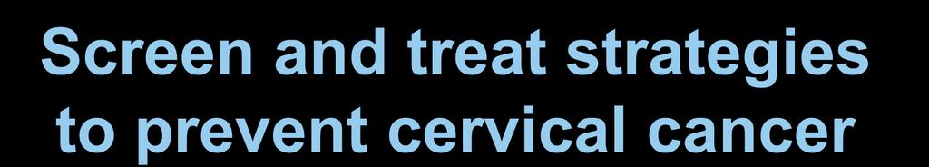 Screen and treat strategies to prevent cervical cancer Single tests HPV VIA Cytology Treatments