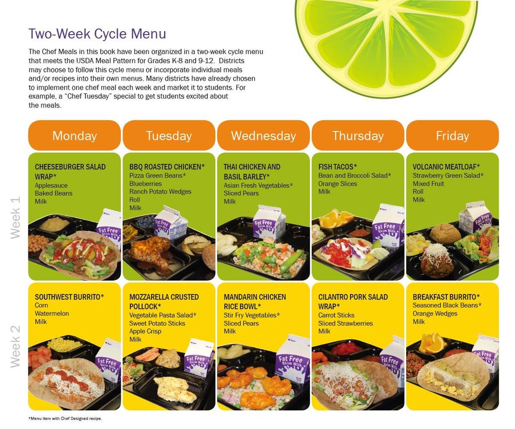 Module 1: Fundamentals APPENDIX 1.1: CYCLE MENU SAMPLE Image below provided by Chef Designed School Lunch, Idaho Child Nutrition Programs.