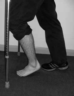 Move your body forwards between the crutches, supporting your body weight through your hands and good leg, to bring your body level with the crutches once again. 2.