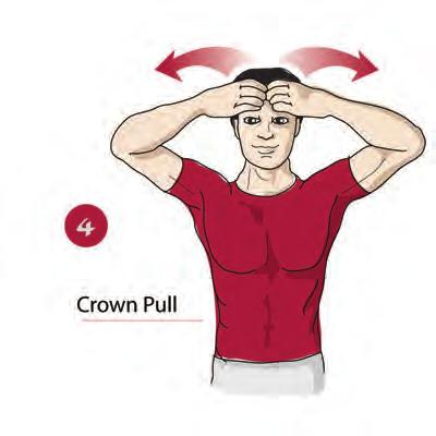 20 STEP 4 -- The Crown Pull How To: Place your fingertips at your forehead with thumbs resting at the temples. Gently press in and pull your fingers apart stretching the skin over the forehead.
