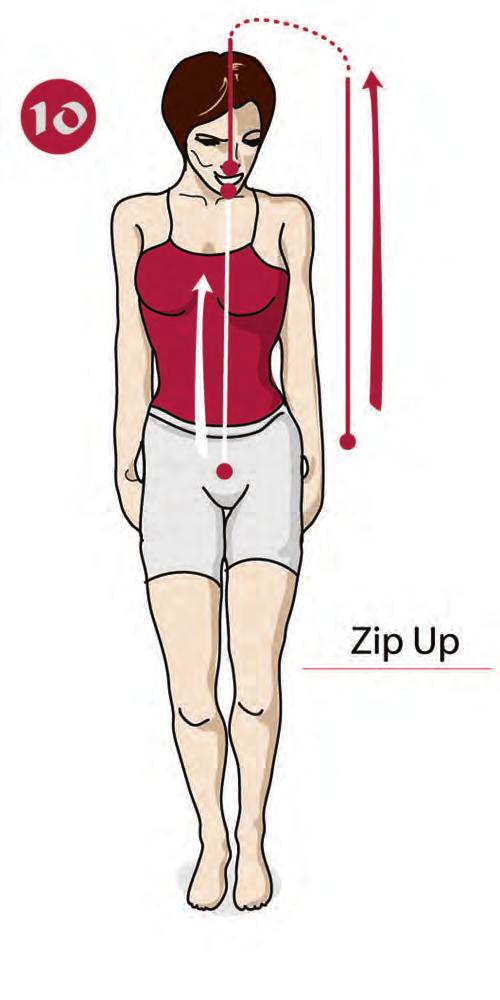 27 STEP 10 Zip Up How To: Trace with one hand from the base of your spine, up the spine, over your head, the bridge of your nose to your upper lip and hold.