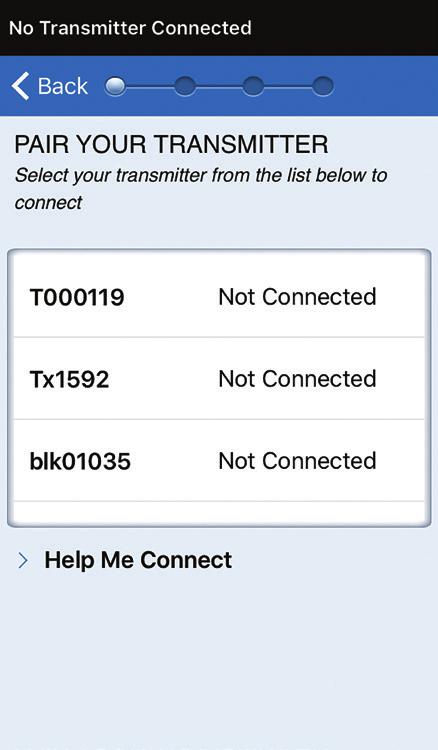 7. With the smart transmitter turned on, and when the PAIR YOUR TRANSMITTER screen appears on your mobile device, set your smart transmitter to Discoverable mode for the mobile device to find the