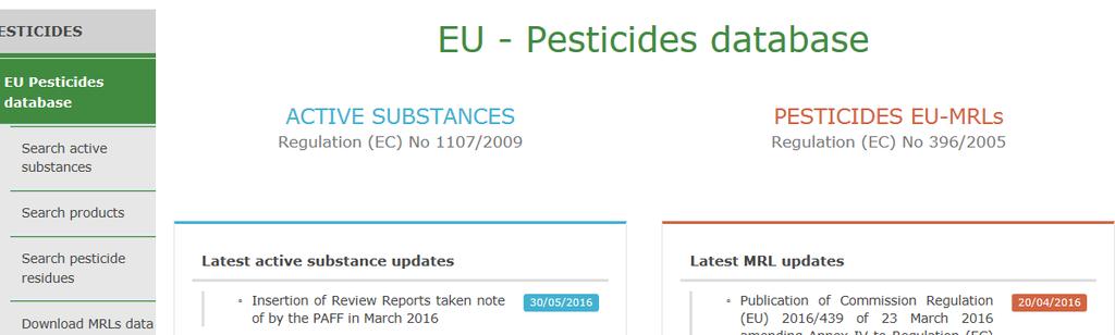 Pesticides Regulation No 396/2005 (1) MRL ( Maximum Residue Limits) MRLs refer to the listed plant source material MRL applicable to essential oils from the source material!