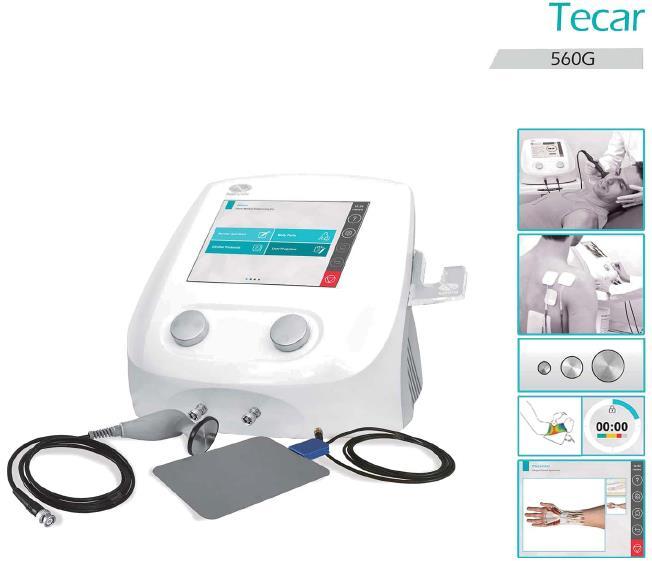 560G TECAR device with German Zimmer technology Selective resistive or capacitive modes for superficial and in depth treatments Maximum output power of 350 watts Hands-free mode Therapy protocols