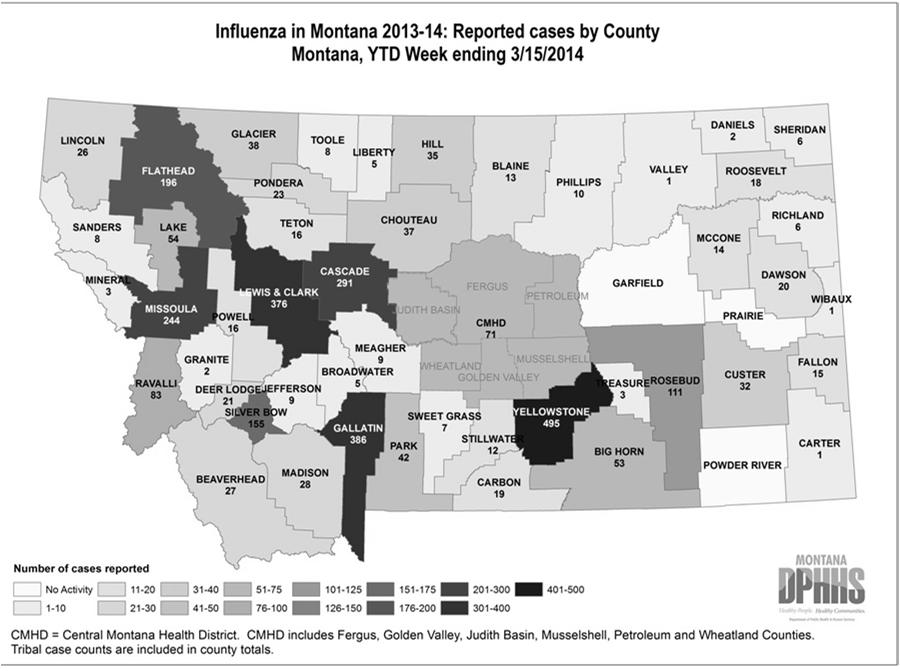 20 Influenza Hospitalization Rates by age group Montana, 2013 14 Season 0-4 yrs 5-17 yrs Rate per 100,000 population 15 10 18-49 yrs 50-64 yrs 65+ yrs 5 0 40 41 42