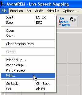 Printing Printing within the Avant REM Speech software is very simple. From the File menu, click one of the following options: Print Setup selects the printer you want the report to be sent to.