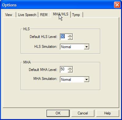 The MHA/ HLS tab sets the default look and behavior of the Master Hearing Aid and