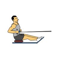 Rowing 1. Start by placing feet on foot plates and grabbing rowing bar. 2. Explode with your legs and pull with your arms to an extended position. 3.