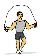 Jump Rope (backwards) Jump off the ground and start swinging the jump rope up over your head and then towards your feet.