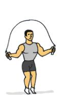 Jump Rope (double jump) Jump high enough and swing the rope fast enough so that the rope goes under your feet twice before you have to land on the ground.