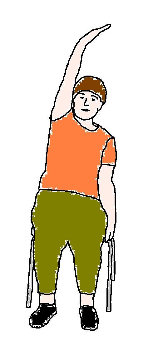 10. Upwards Side Stretch Purpose This exercise will stretch the muscles at the side of the trunk. To help with everyday activities such as reaching high into cupboards.