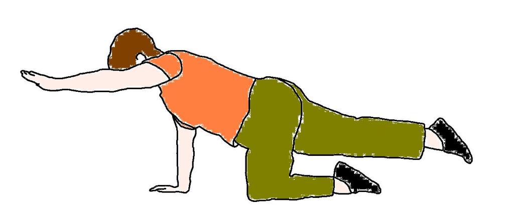 5. Kneeling back and hip strengthening (part 2) Purpose This exercise will strengthen back and hip muscles as well as your abdominal muscles. It helps to strengthen your spine and wrists.