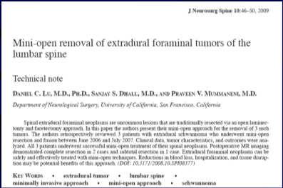 Spine 2009) Mini-Open Removal of Foraminal Tumors Traditional