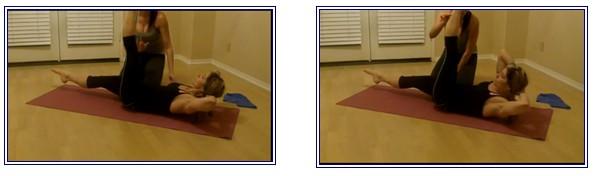 Oblique Twist Lay on your back on the floor. Inhale extend the left leg up towards the ceiling. Lower the left leg straight down to the floor.