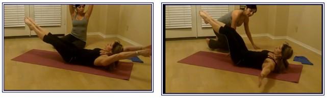 Ab Sweep Lay flat on your back with your knees bent. Keeping your pelvis still, pull your bent knees into your chest into tabletop position. Draw your rib cage down and towards each other.
