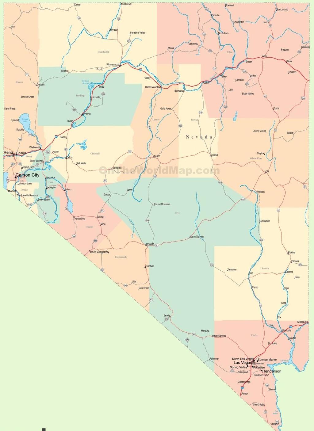 Proposed Trips Las Vegas to Pahrump to Goldfield to Tonopah to Las Vegas (blue) Las