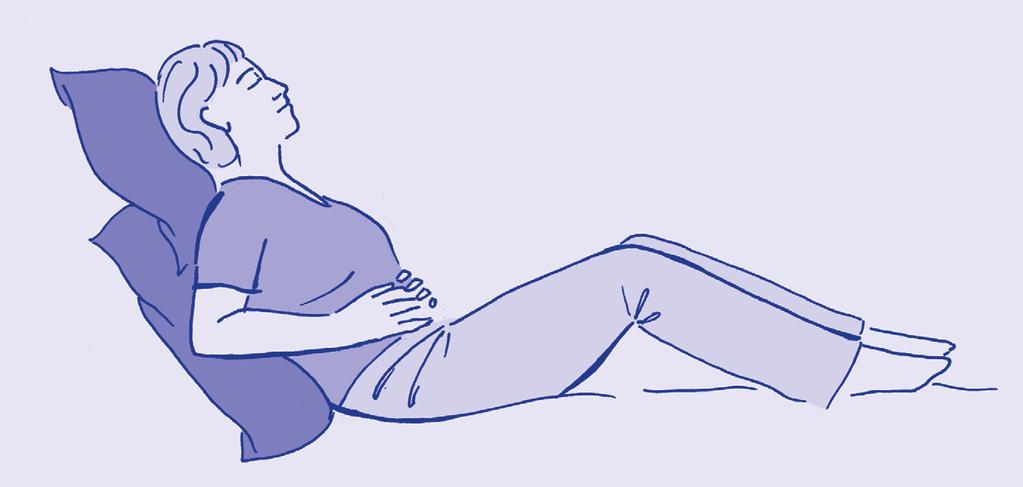 Practice this exercise when you are sitting upright, and well supported. Take a deep breath in, hold for the count of three, and then slowly let the air out.